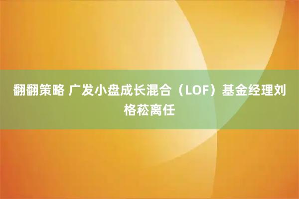 翻翻策略 广发小盘成长混合（LOF）基金经理刘格菘离任